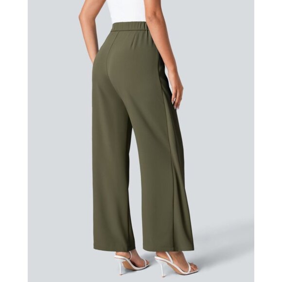 Halara High Waisted Tie Side Invisible Zipper Wide Leg Work Pants Sz Large Green - Picture 3 of 15